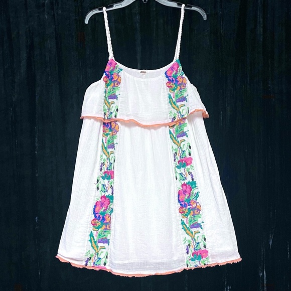 Free People Embroidered Mini Slip Dress Gauze White Crochet Beach Party XS Boho - Picture 14 of 14